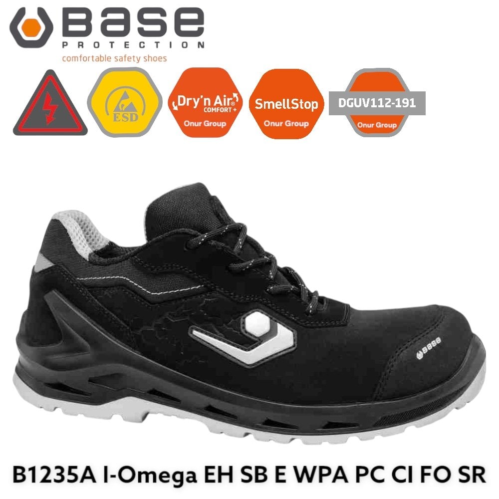 Base B1235A I-Omega EH SB E WPA PC CI FO SR 18kV Elektrikçi Ayakkabısı ESD teknolojisini uyguladığı Base B1235A I-Omega EH SB E WPA PC CI FO SR elektrikçi iş ayakkabısı modelidir. Base B1235A I-Omega EH SB E WPA PC CI FO SR modeli spor ayakkabının esnekliğini aratmayacak kadar rahat ve esnek tasarlanmıştır.