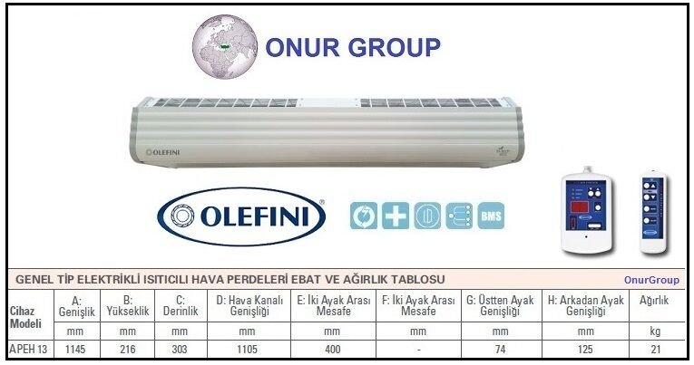 Olefini APEH-13 Genel Tip Isıtıcılı Hava Perdesi 110 cm