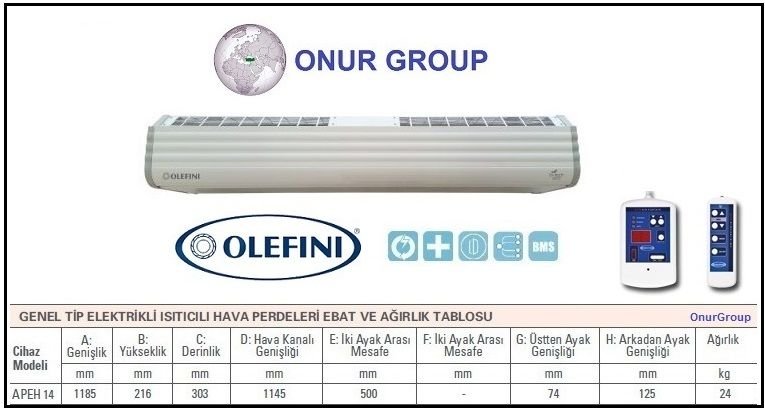 Olefini APEH-14 Genel Tip Isıtıcılı Hava Perdesi 120 cm