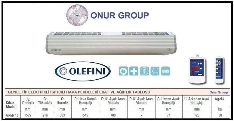 Olefini Apeh 16 Genel Tip Isıtıcılı Hava Perdesi
