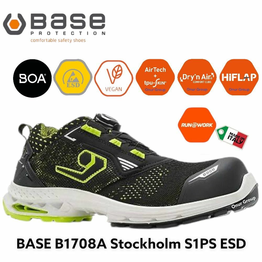 BASE B1708A Stockholm S1PS ESD LG FO SR İtalyan İş Güvenliği Ayakkabısı