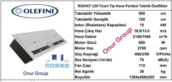 Olefini RSEHCF 120 Ticari Tip Hava Perdesi