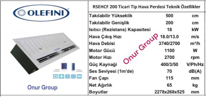 Olefini RSEHCF 200 Ticari Tip Hava Perdesi
