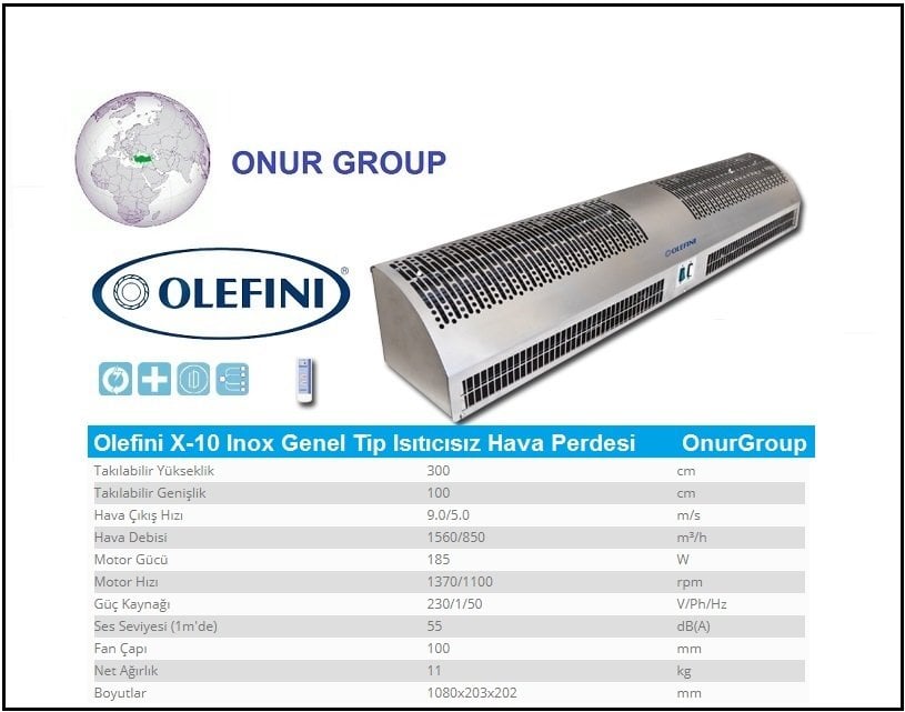 Olefini X-10 Inox Genel Tip Isıtıcısız  Hava Perdesi 100 cm