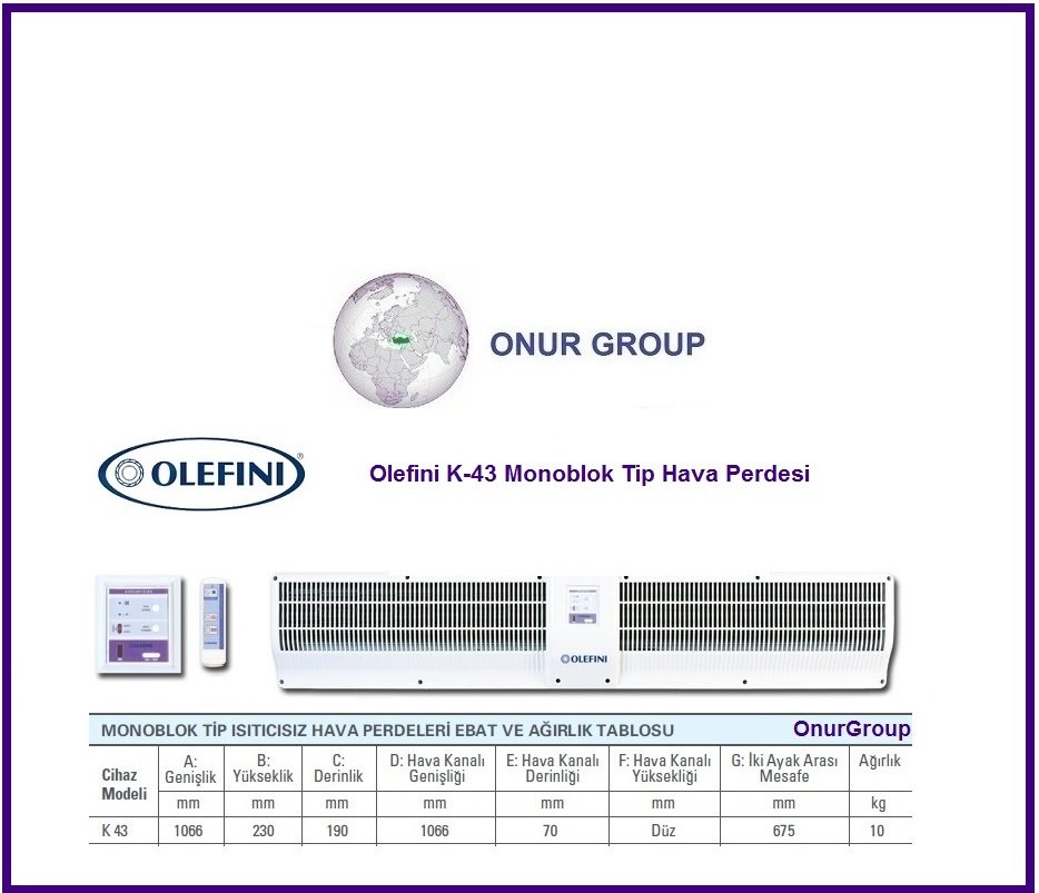 Olefini K-43 UD Monoblok Tip Isıtıcısız Hava Perdesi