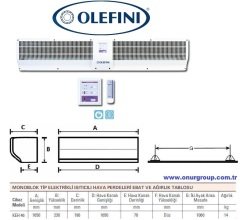 Olefini KEH-46 Monoblok Tip Isıtıcılı Hava Perdesi 160 cm