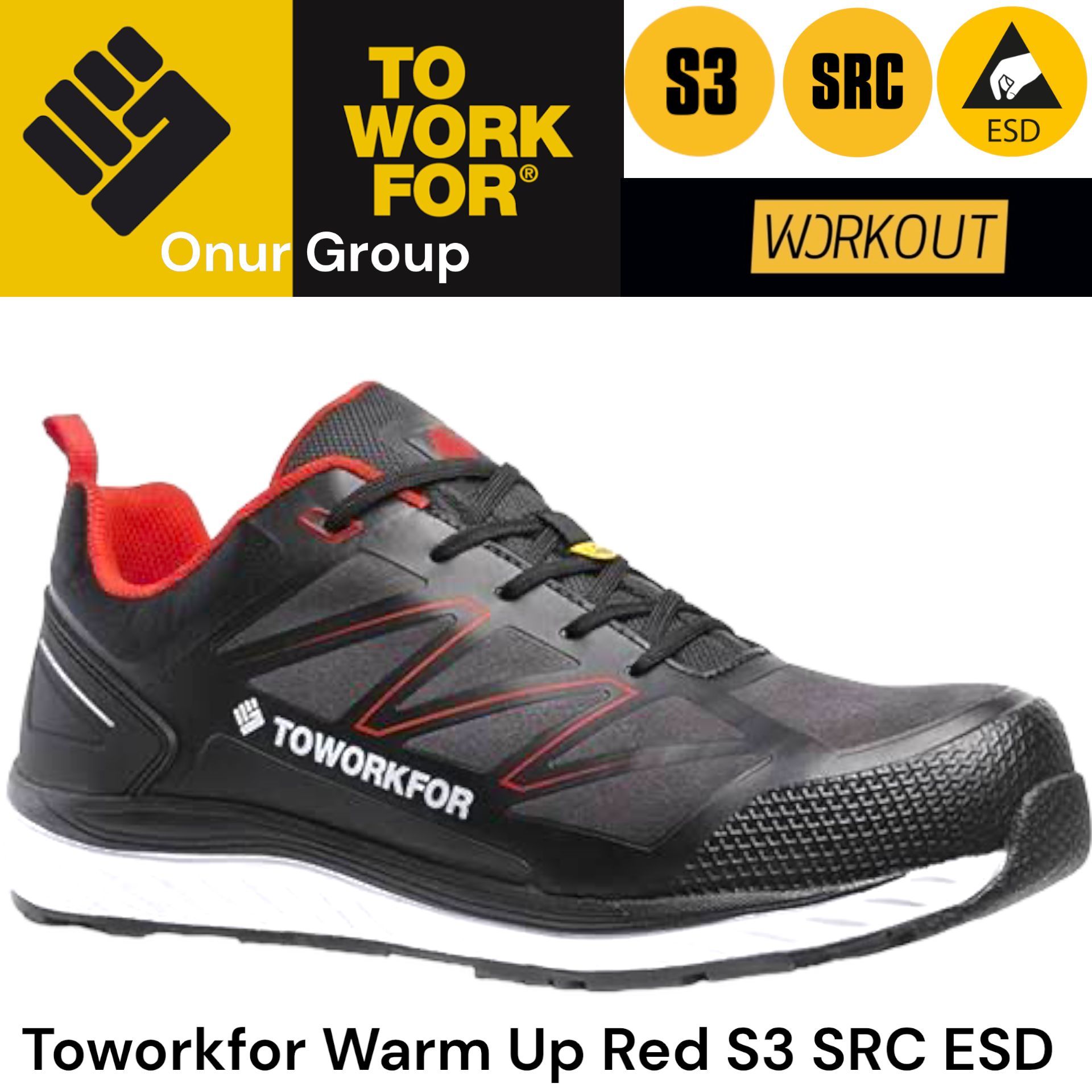 TOWORKFOR Warm Up Red S3 SRC ESD  İş Ayakkabısı