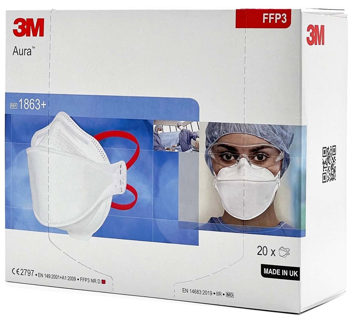 3M™ 1863+ Aura™ FFP3  Tip IIR Sağlık Solunum Maskesi