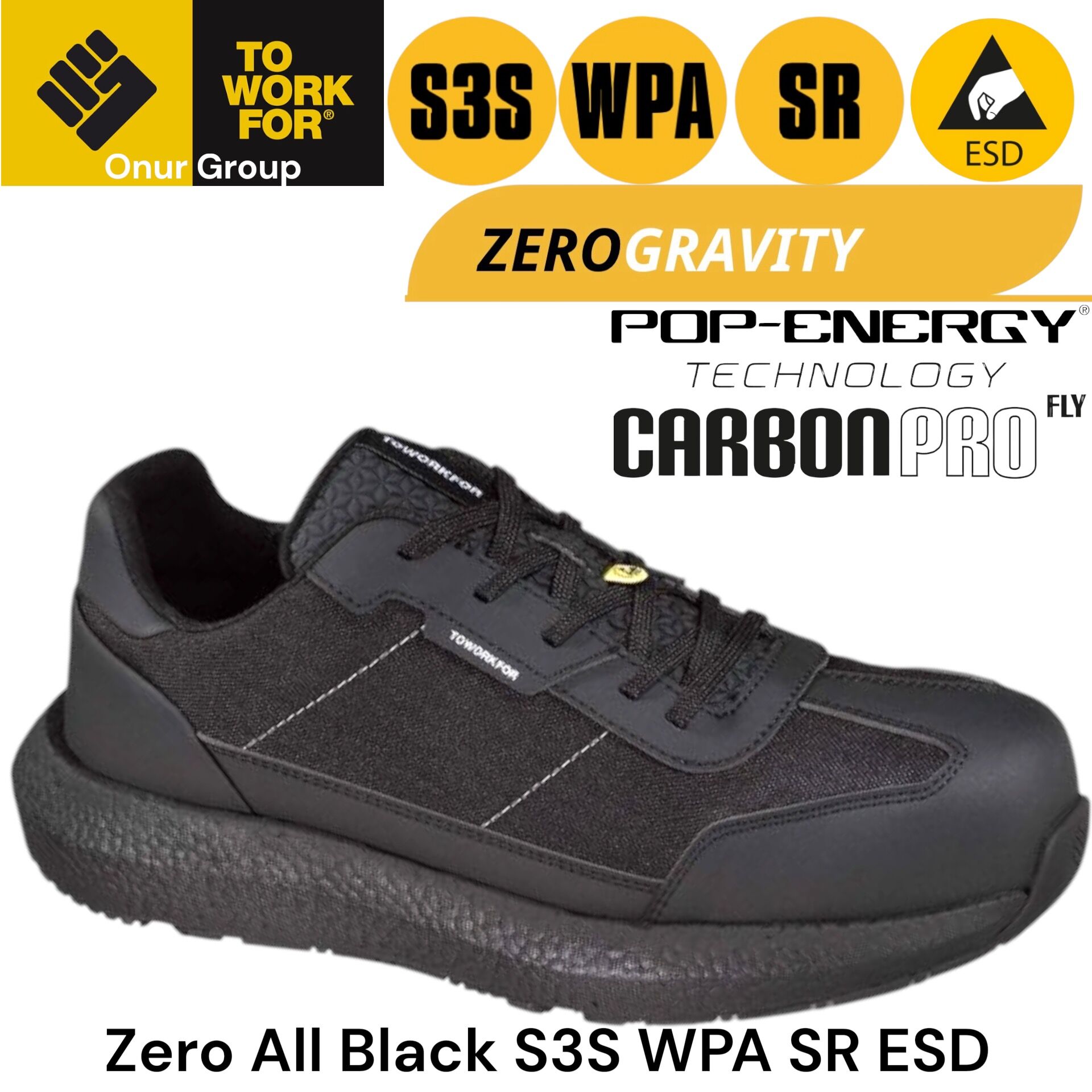 Toworkfor Zero All Black | S3S | WPA | SR | ESD İş Güvenliği Ayakkabısı